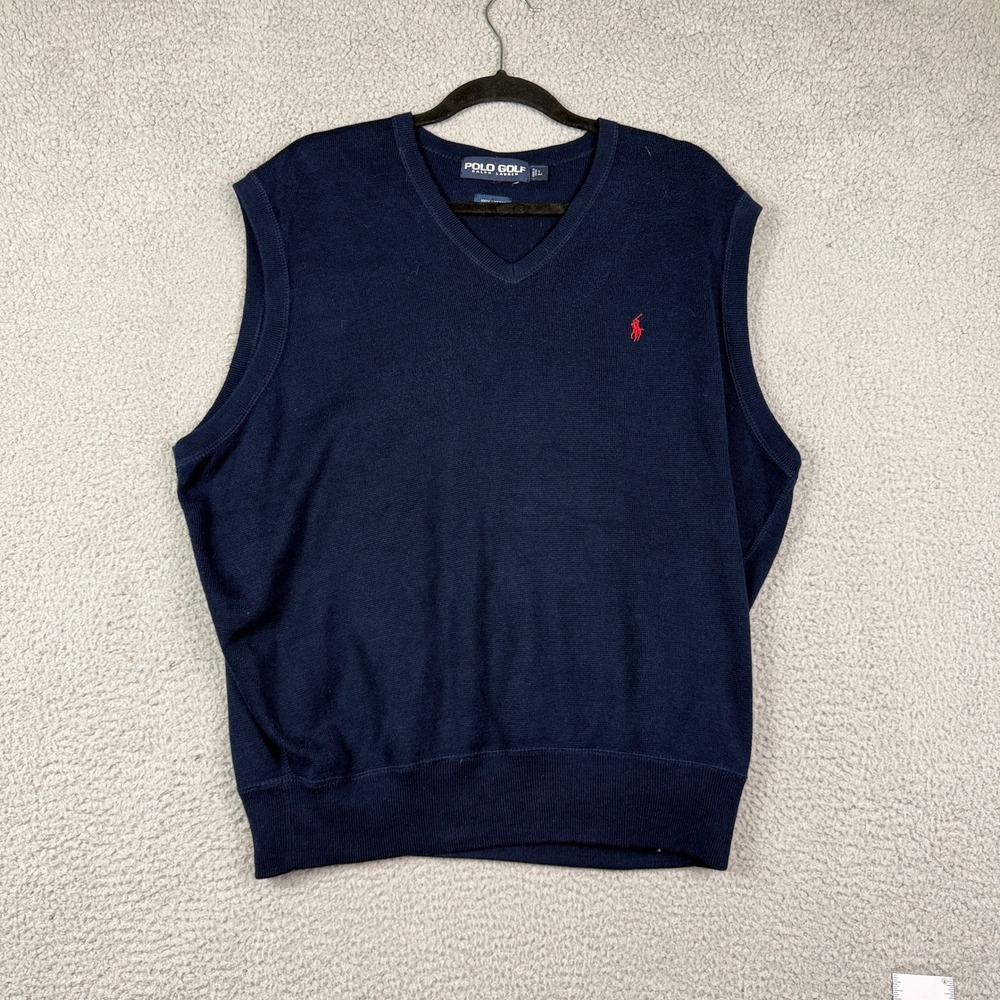 Polo Golf Ralph Lauren Mens V Neck Sweater Vest Navy Blue Big Tall Size L